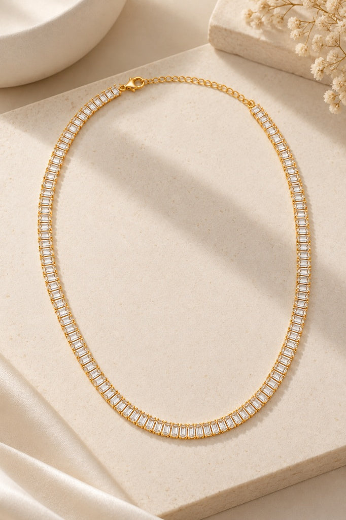Colar Baguete Cristal 4mm Ouro 18k
