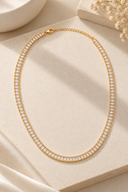 Colar Baguete Cristal 4mm Ouro 18k