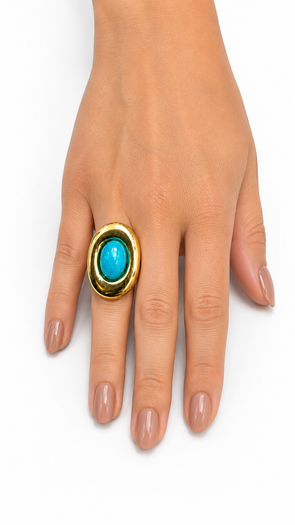 Anel com Pedra Natural Azul Regulável Ouro 18k