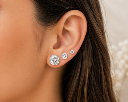 Brinco Trio Zircônia Cristal Ouro 18k