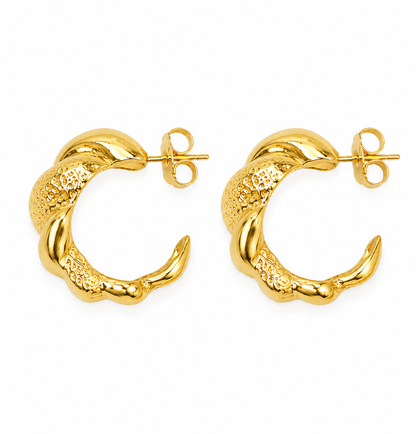Brinco Argola Croissant Trabalhada Ouro 18k