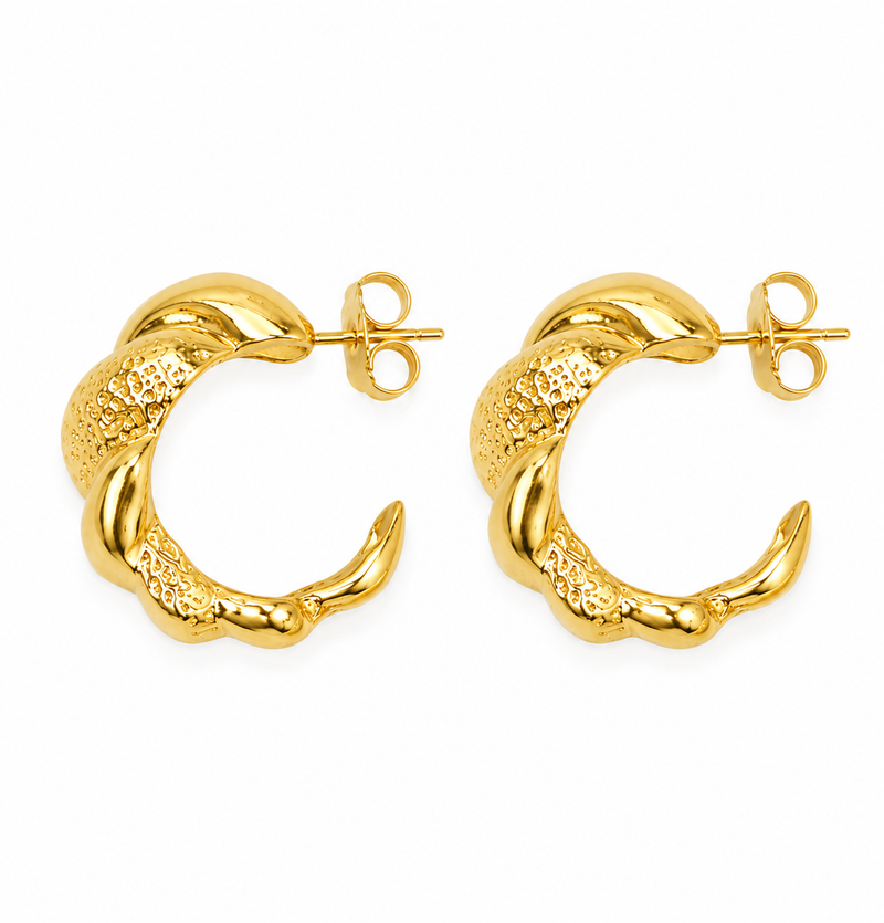 Brinco Argola Croissant Trabalhada Ouro 18k