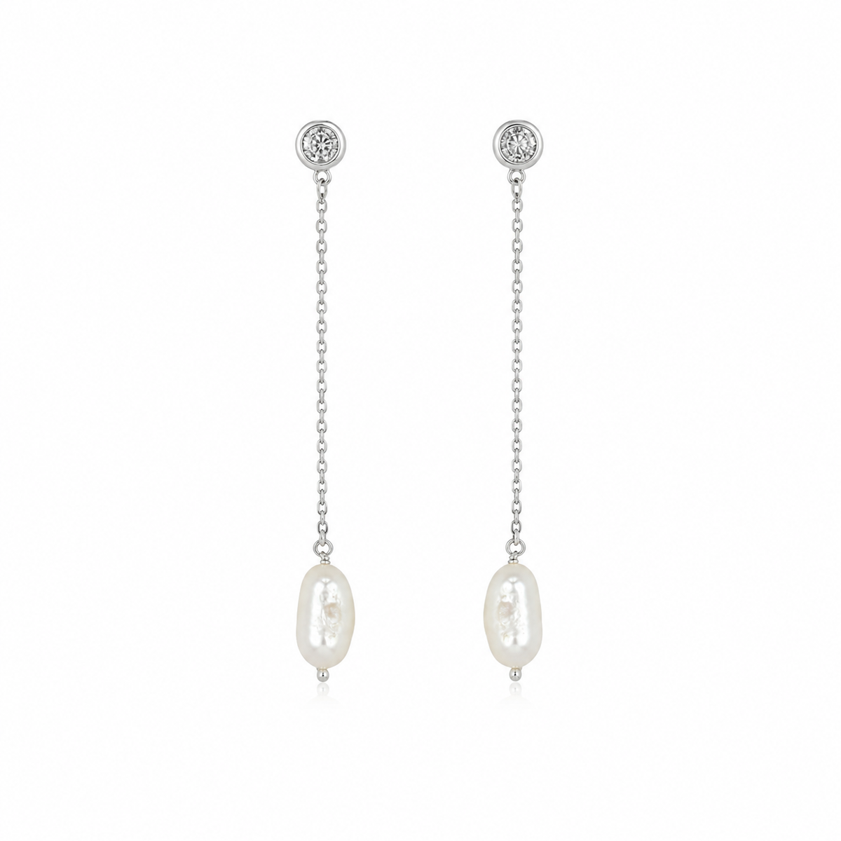Brinco Ponto de Luz Pérola de Água Doce Prata 925