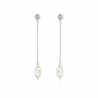 Brinco Ponto de Luz Pérola de Água Doce Prata 925
