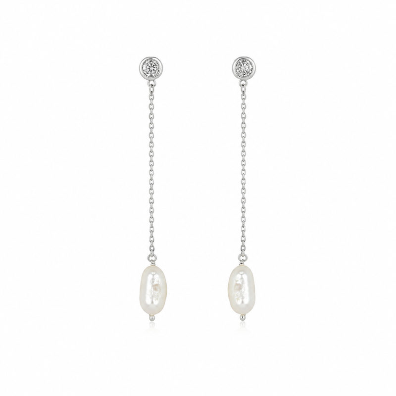 Brinco Ponto de Luz Pérola de Água Doce Prata 925