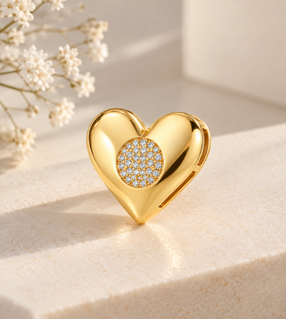 Pingente Coração Chapa Cravejada Ouro 18k