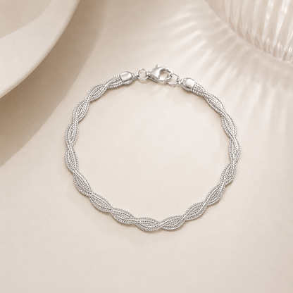 Pulseira Trançada Diamantada Ródio Branco