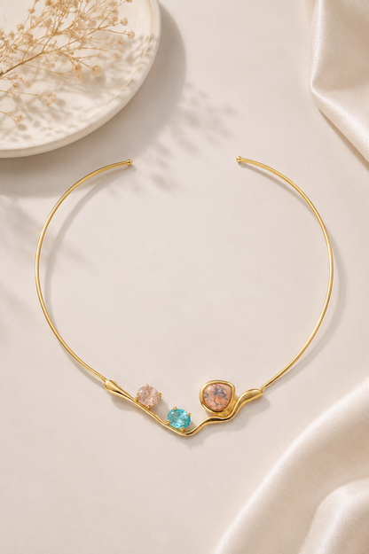 Aro com Pedras Naturais Ouro 18k