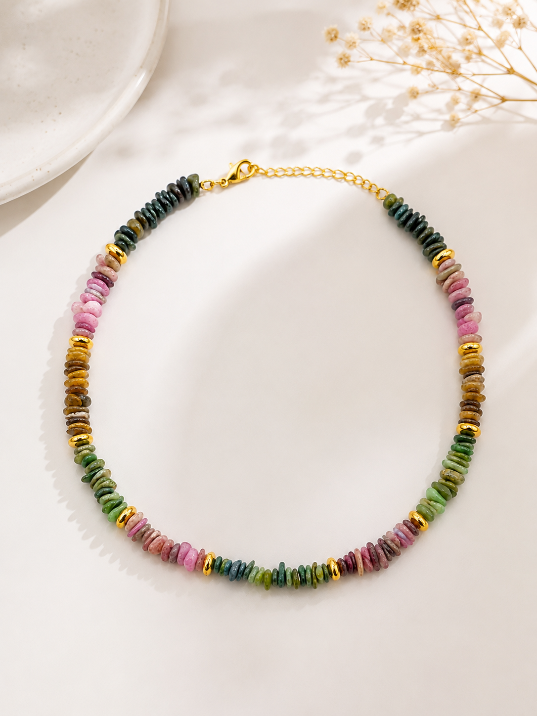 Colar Cascalho Turmalina Natural Ouro 18k
