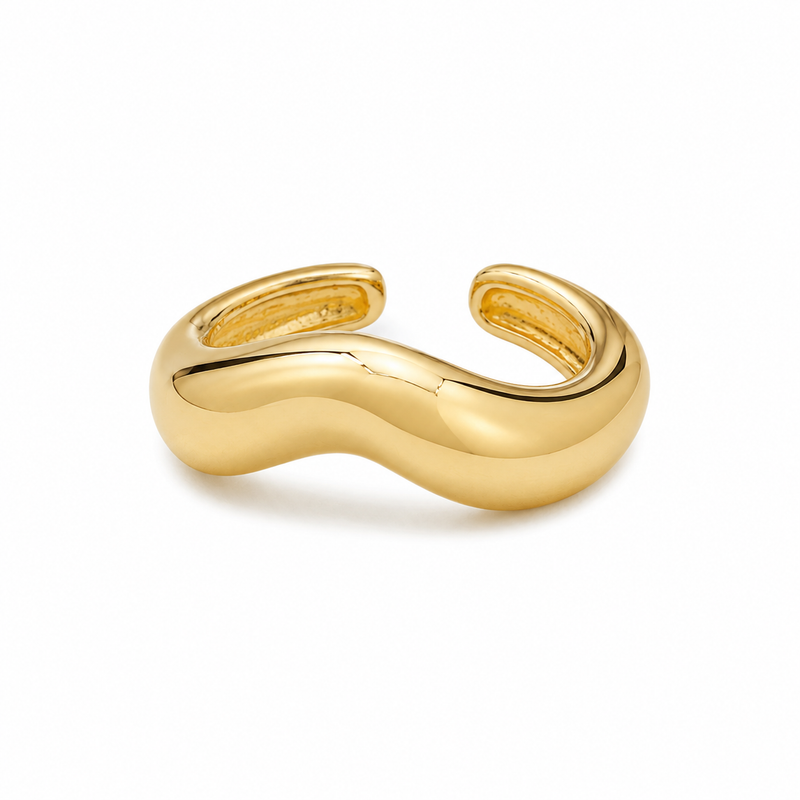 Anel Regulável Onda Liso Ouro 18k