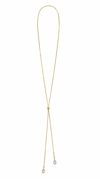 Colar Gravata com Duas Gotas Zircônia MontClair Ouro 18k