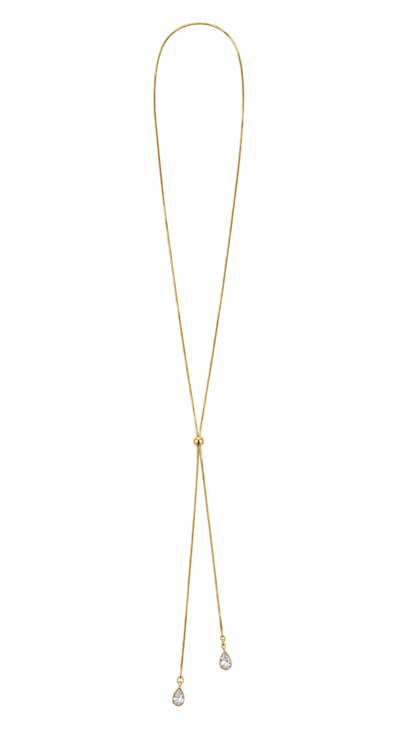 Colar Gravata com Duas Gotas Zircônia MontClair Ouro 18k