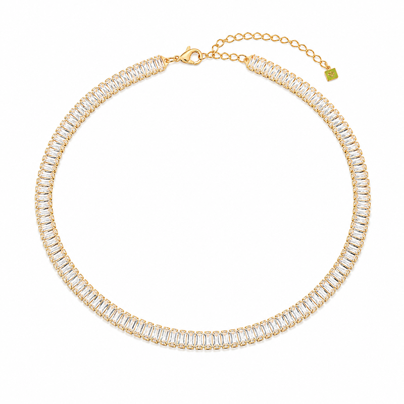 Choker Baguete Cristal Ouro 18k