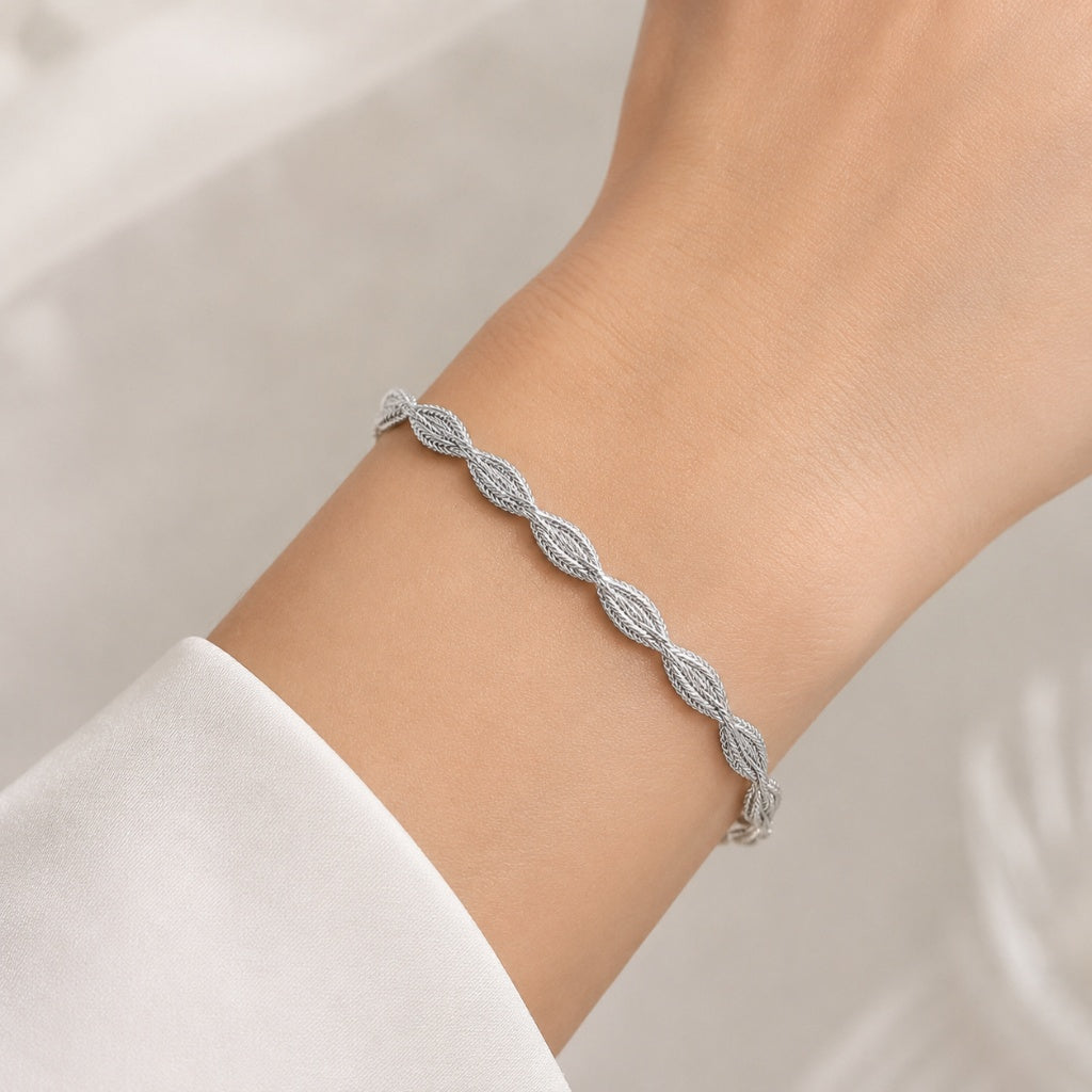 Pulseira Trançada Diamantada Ródio Branco