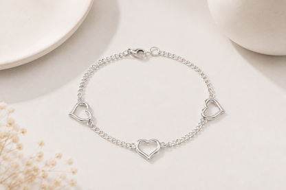 Pulseira Elo Groumet com Coração Ródio Branco