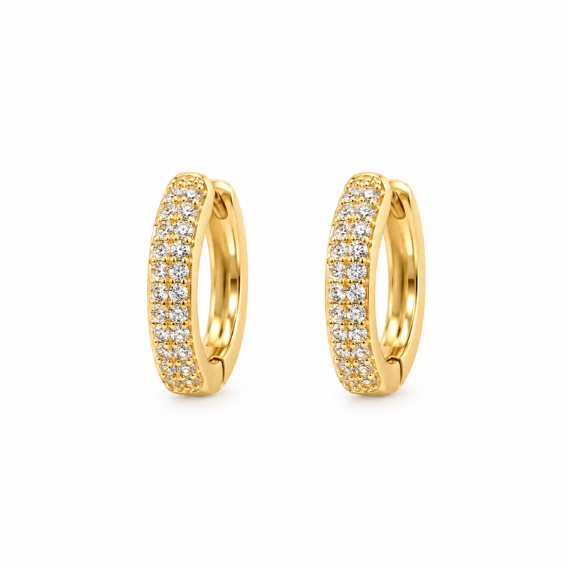 Brinco Argola Cravejada Duas Fileiras Média Ouro 18k
