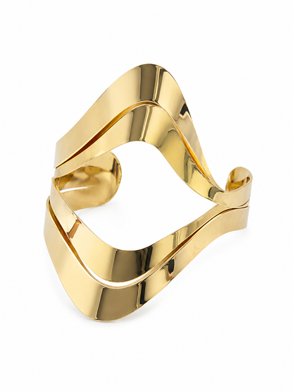 Bracelete Futurista Arredondado Duplo Máxi Ouro 18k