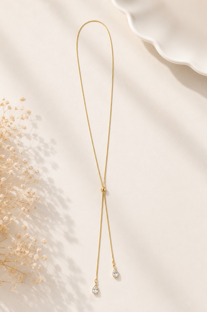 Colar Gravata com Duas Gotas Zircônia MontClair Ouro 18k