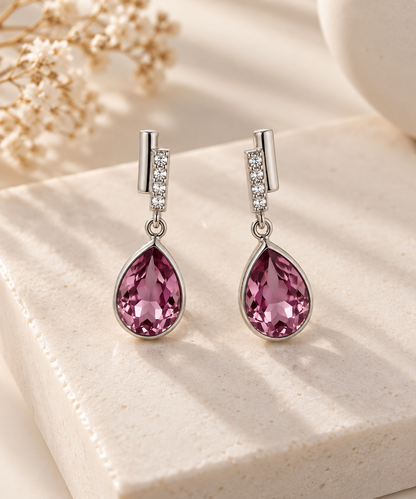 Brinco Pendulo Gota Violeta Prata 925