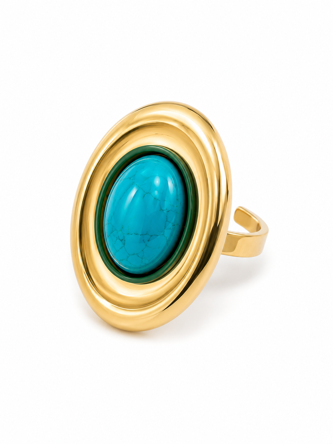 Anel com Pedra Natural Azul Regulável Ouro 18k