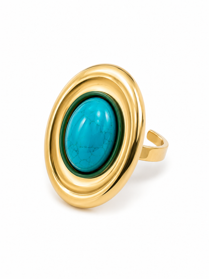 Anel com Pedra Natural Azul Regulável Ouro 18k