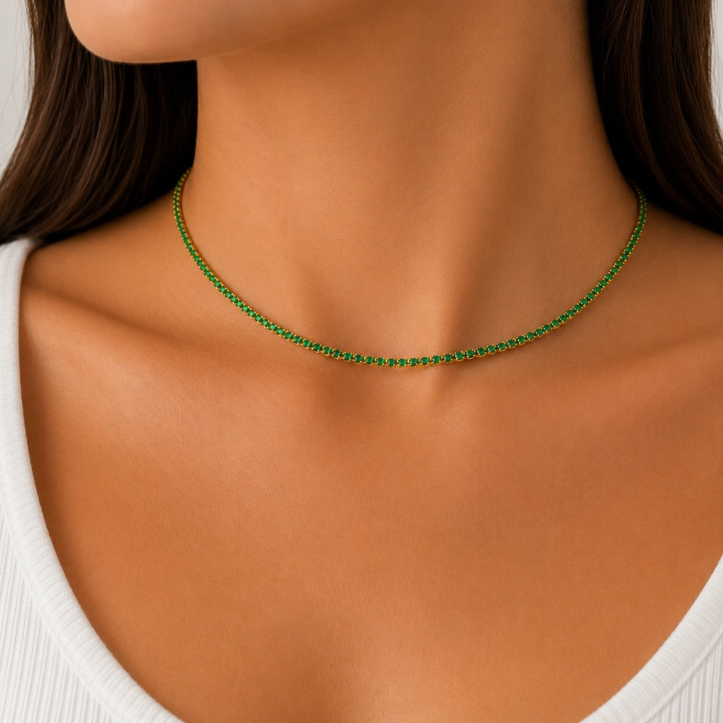 Colar Riviera Esmeralda 2mm Ouro 18k