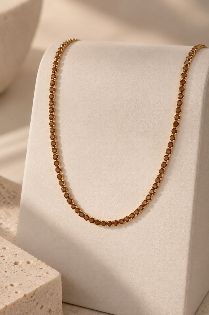 Colar Riviera Três Pontas Chocolate Ouro 18k