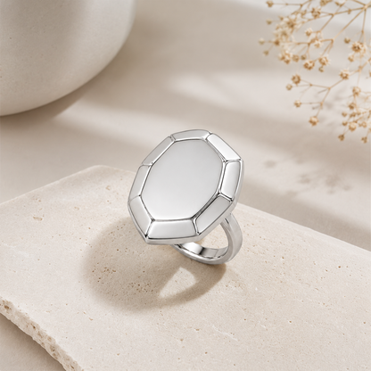 Anel Facetado Oval Ródio Branco