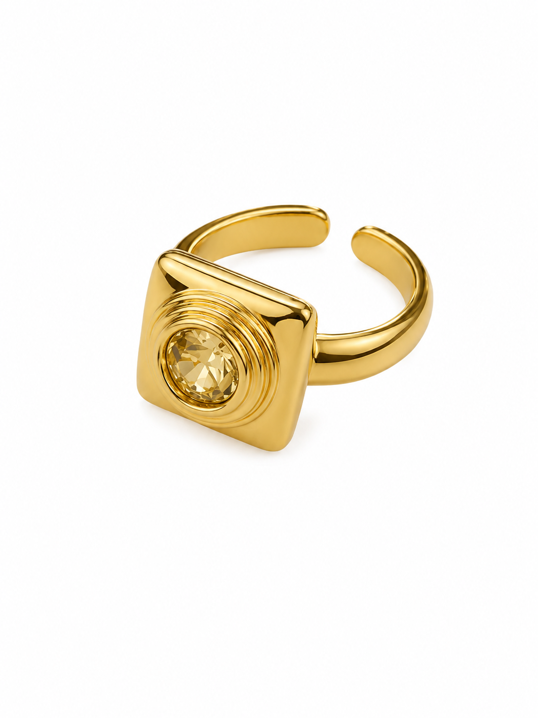 Anel Quadrado Citrino Ouro 18k
