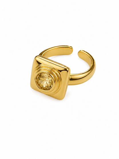 Anel Quadrado Citrino Ouro 18k