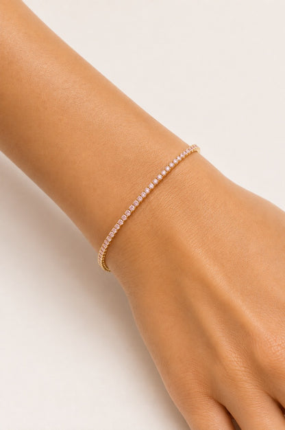 Pulseira Riviera Quartzo Rosa 2mm Ouro 18k
