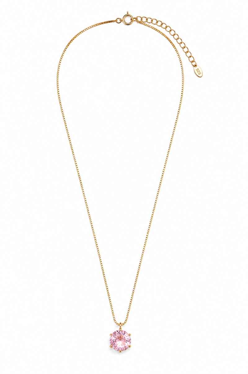 Colar Ponto de Luz Zircônia Quartzo Rosa Ouro 18k