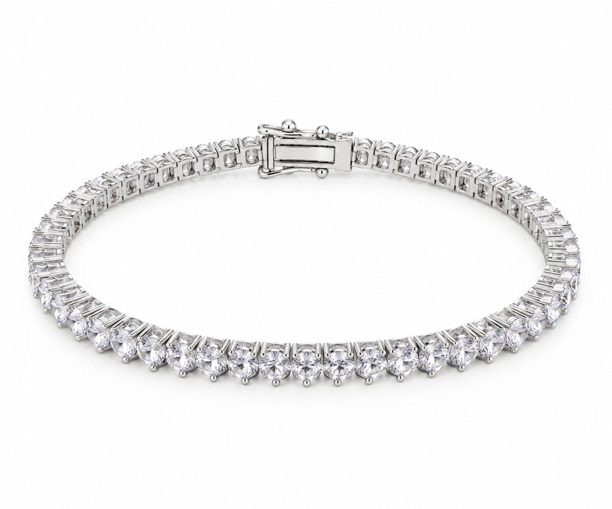 Pulseira Riviera Três Pontas Cristal Ródio Branco