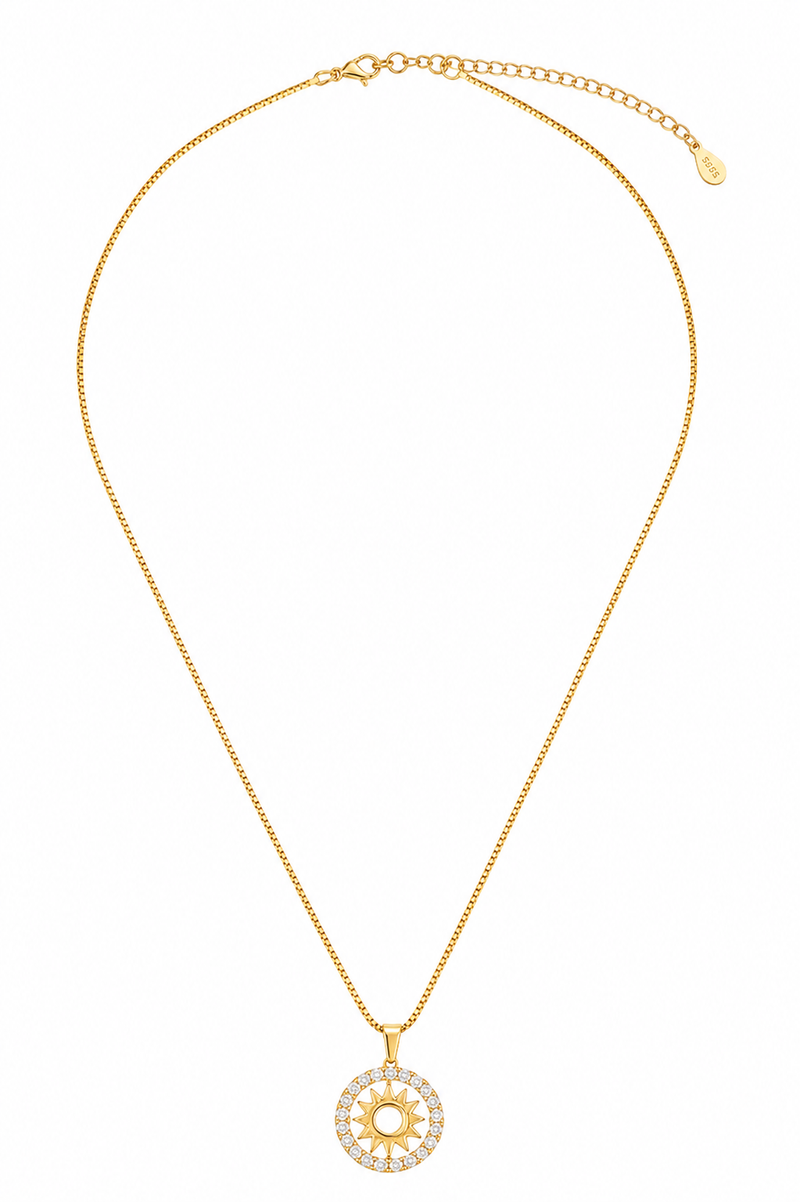 Colar Sol com Círculo Cravejado Ouro 18k