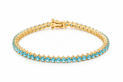 Pulseira Riviera Três Pontas Aquamarine Ouro 18k