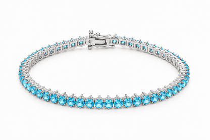 Pulseira Riviera Três Pontas Aquamarine Ródio Branco
