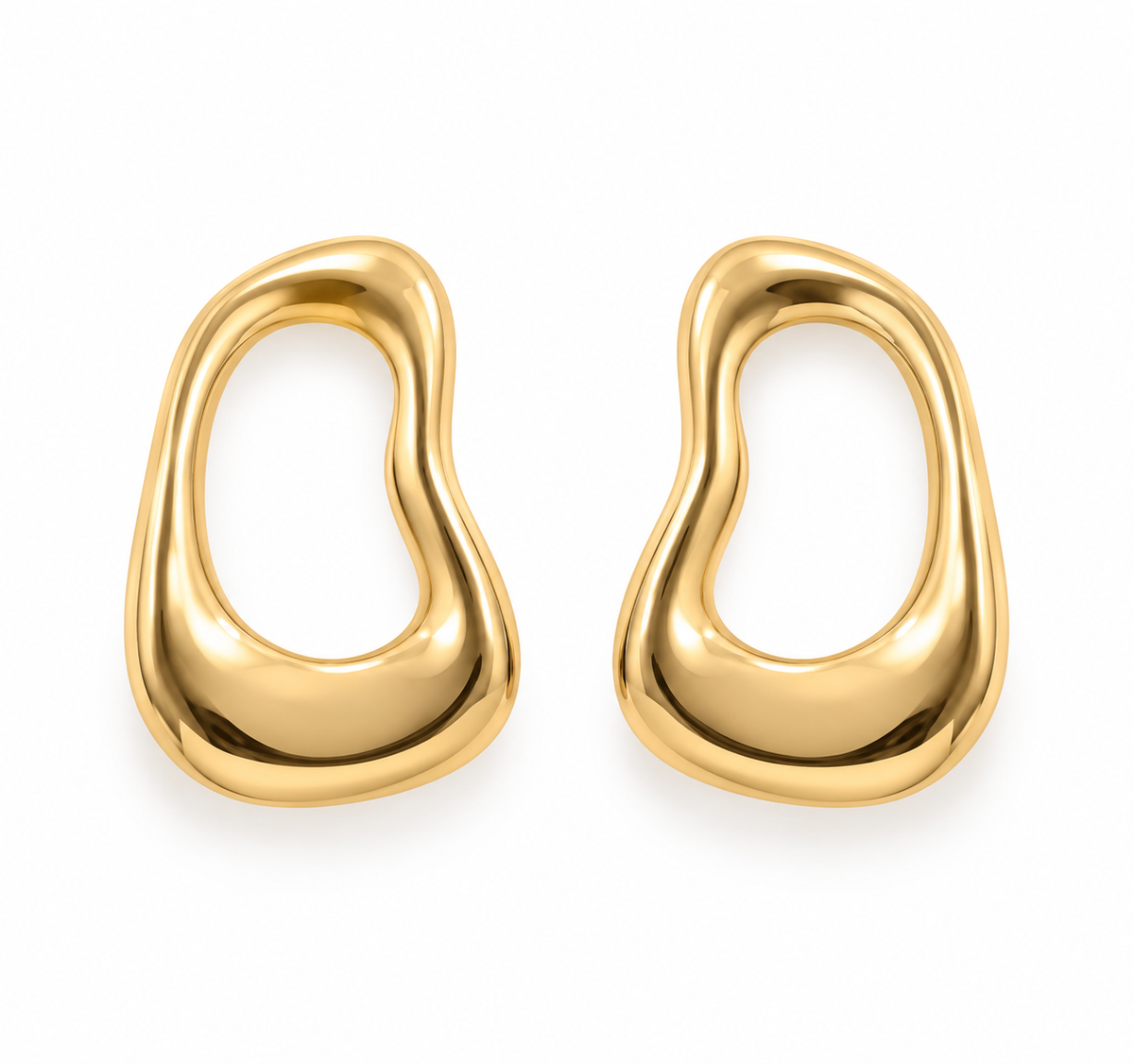 Brinco Orgânico Vazado Achatado Ouro 18K