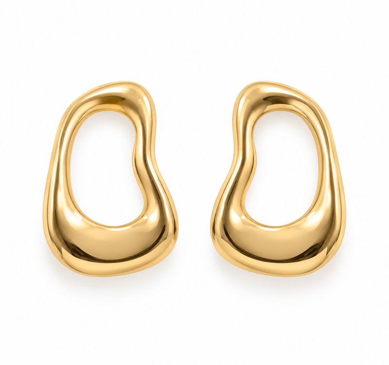 Brinco Orgânico Vazado Achatado Ouro 18K