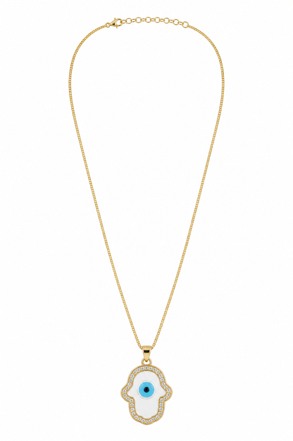 Colar Olho Grego Mão de Fátima Ouro 18k
