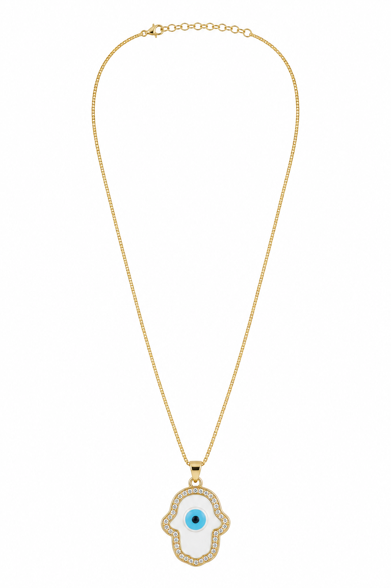 Colar Olho Grego Mão de Fátima Ouro 18k