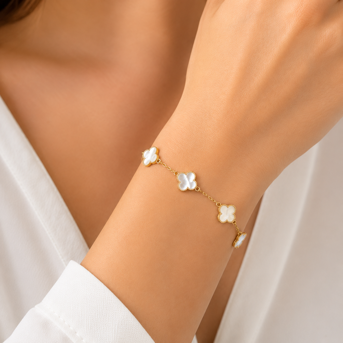 Pulseira Trevo P Perolada Ouro 18k