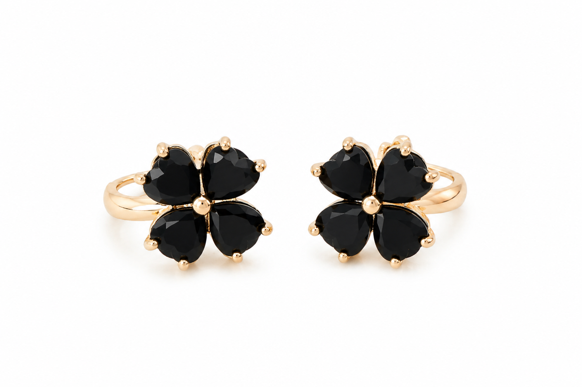 Brinco Flor de Ônix Ouro 18k