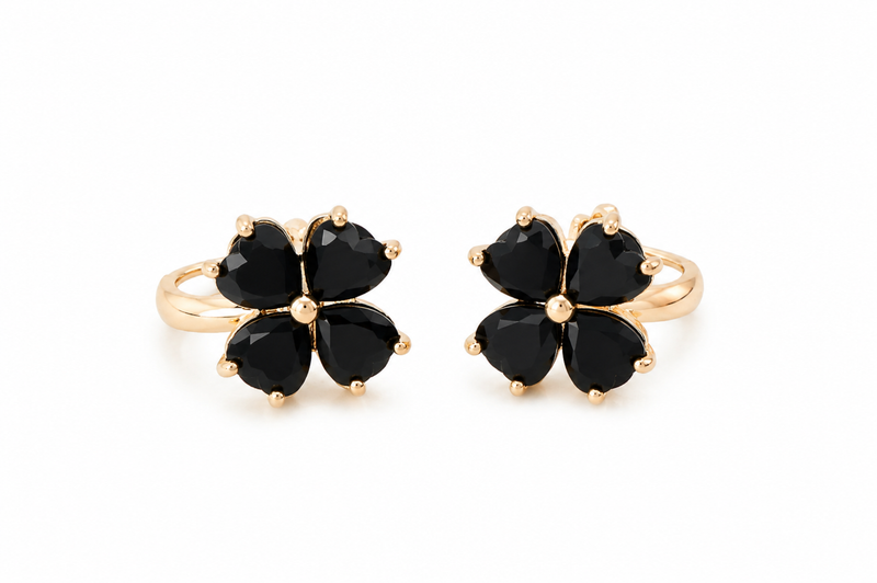 Brinco Flor de Ônix Ouro 18k