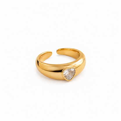Anel com Zircônia Coração Regulável Ouro  18k