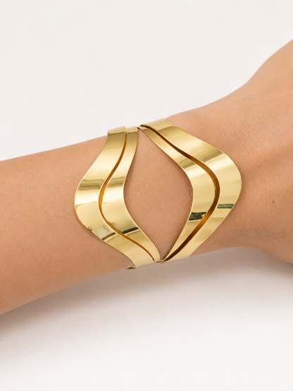 Bracelete Futurista Arredondado Duplo Máxi Ouro 18k
