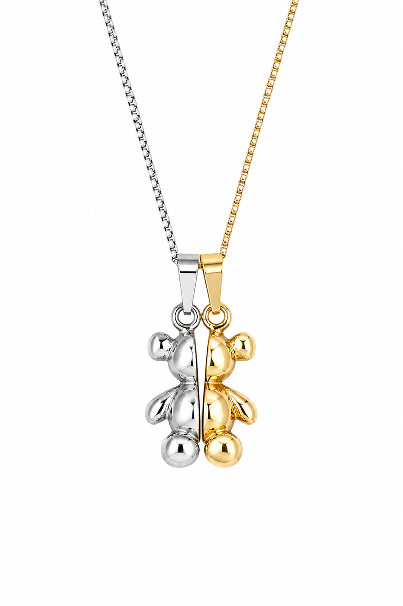 Colar da Amizade Urso Ouro 18k e Ródio Branco