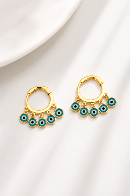 Brinco Argola Olho Grego Azul Claro Ouro 18k