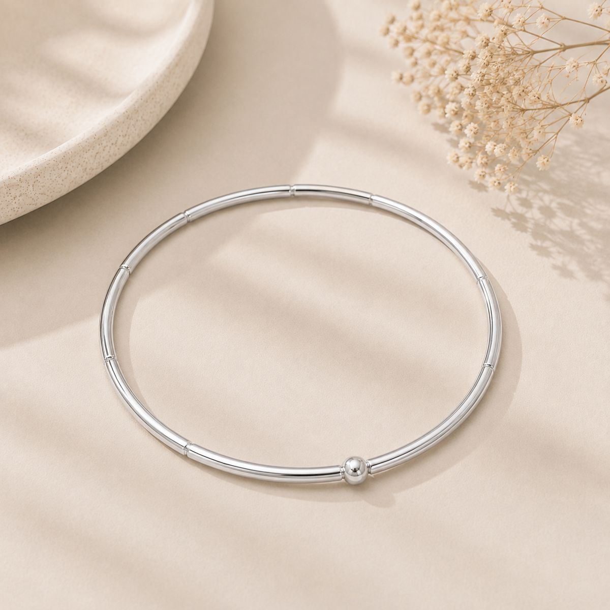 Pulseira Canutilho Orgânico Nylon Ródio Branco