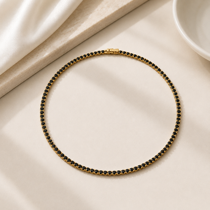Colar Riviera Quatzo Preto 2mm Ouro 18k