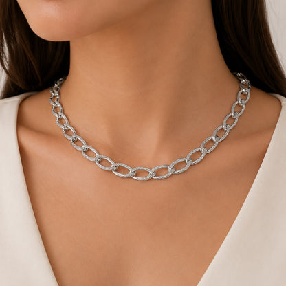 Choker Elo Groumet Trabalhado Ródio Branco